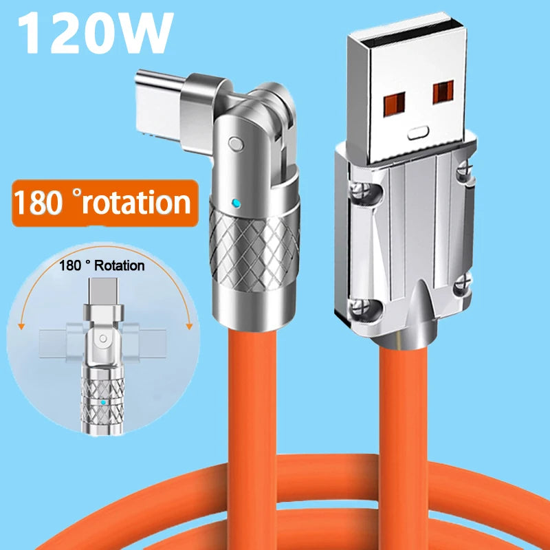 Cable USB a Type-C Giratorio 180° | Carga Súper Rápida 120W ⚡