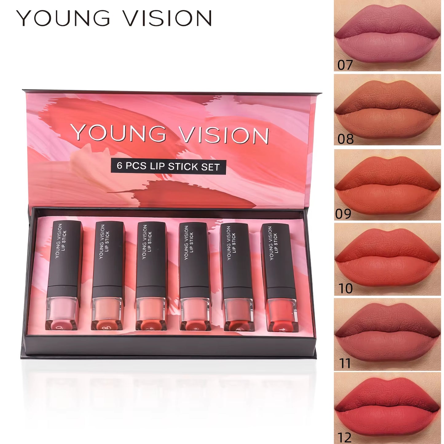 6 Pcs /Set Matte Lipstick Gift Box Set Non Stick Cup Lipstick Velvet Moisturizing Lipstick
