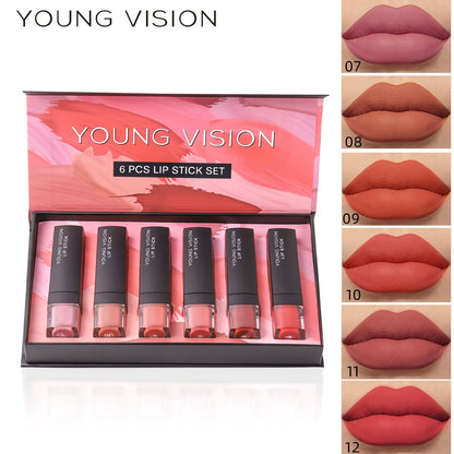 6 Pcs /Set Matte Lipstick Gift Box Set Non Stick Cup Lipstick Velvet Moisturizing Lipstick